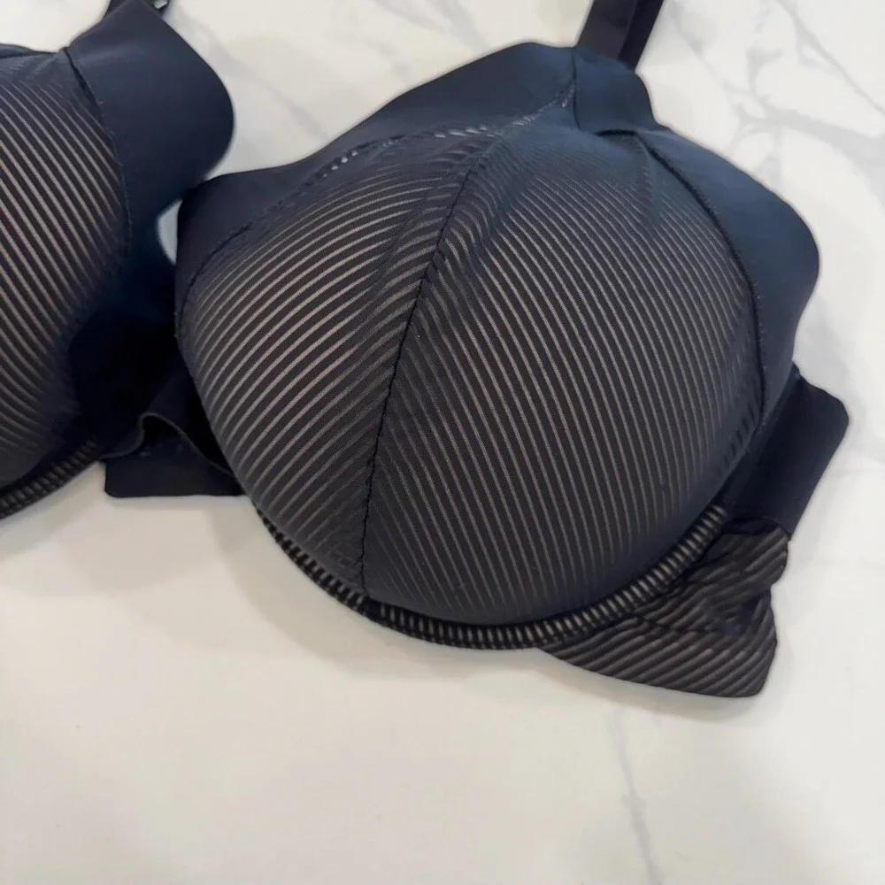 ThirdLove Shadow Stripe Plunge Bra Black Sheer Mesh Adjustable Straps Size 42E